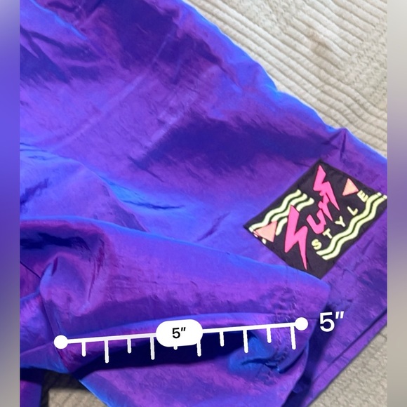 Surf Style Shorts Iridescent Purple Nylon Neon Logo 90s Size M NWT - Picture 12 of 12